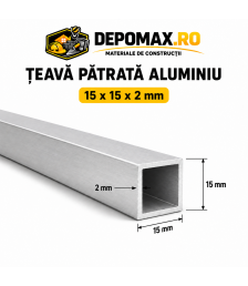 Teava patrata aluminiu 15 x 15 x 2 mm, 6 metri (EN AW-6060)